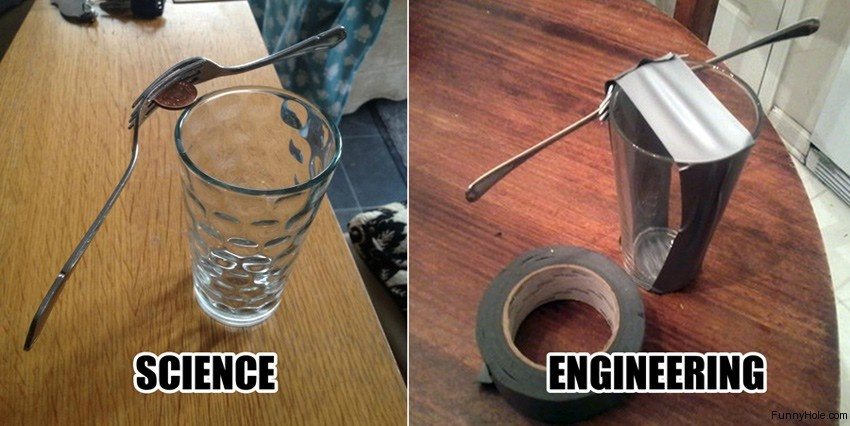 awesome science trick versus engineering workaround on how to balance two forks on top of a glass